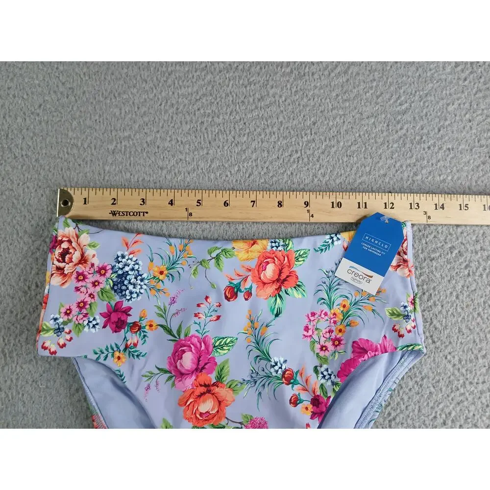 Lands' End Swim Bottoms Womens 4 Purple Floral High Rise Bikini Beach Pool NWT